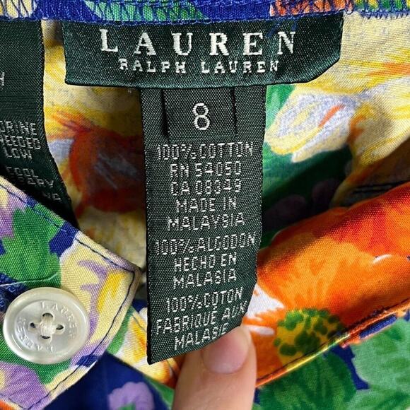 Lauren Ralph Lauren Women's VTG Capri Pants Size 8 Floral Print Wide Leg Blue - Picture 6 of 7